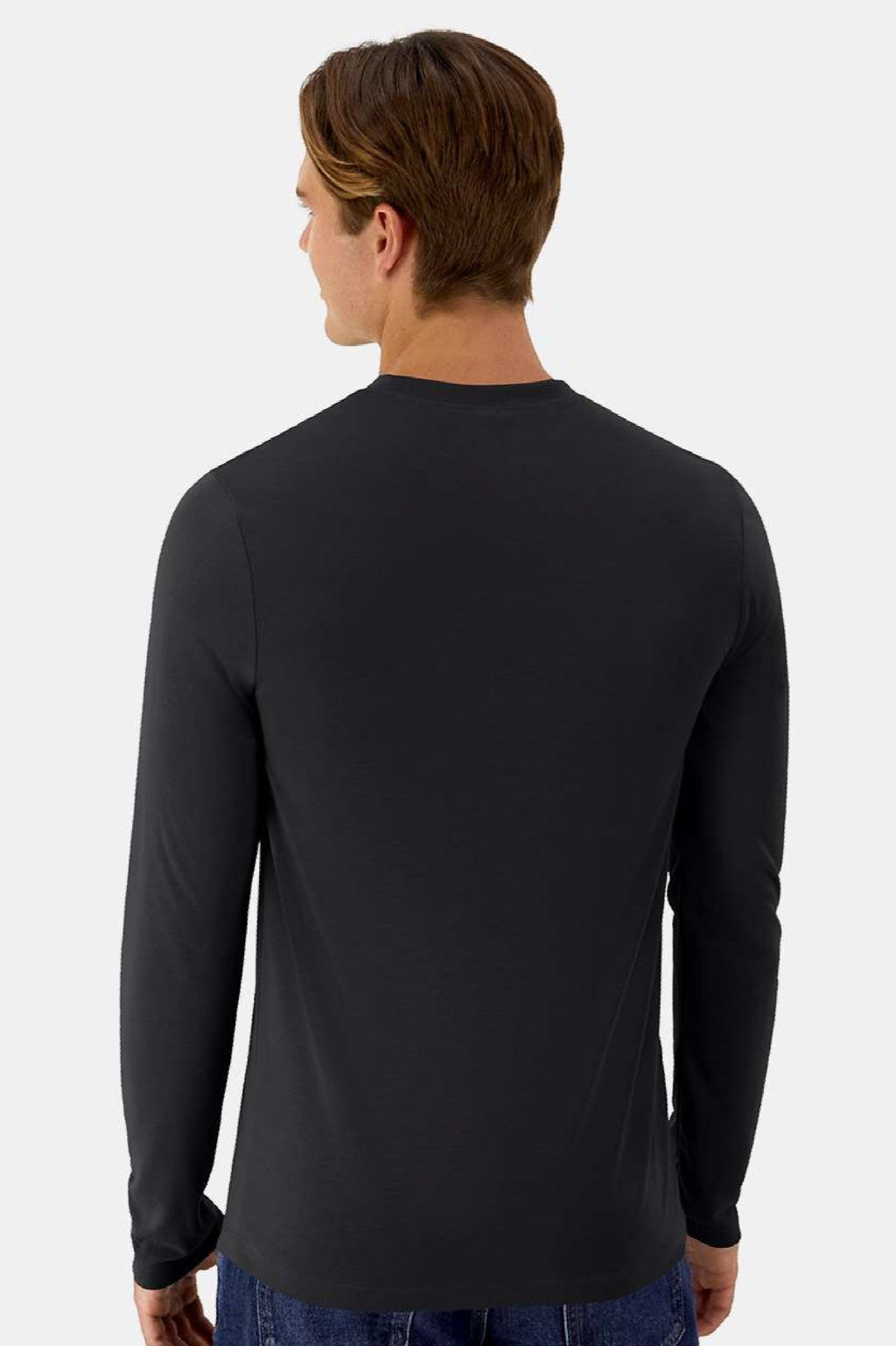 Hanes 484L Mens Cool Dri Cotton Touch Long Sleeve Crewneck T-Shirt Black Model Back