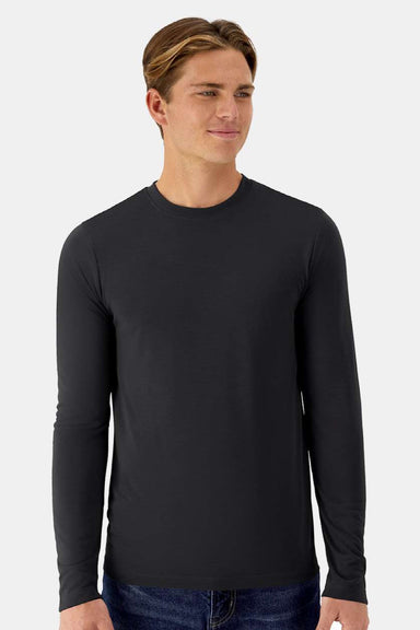 Hanes 484L Mens Cool Dri Cotton Touch Long Sleeve Crewneck T-Shirt Black Model Front