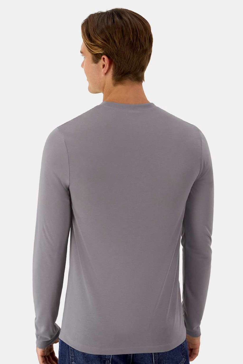 Hanes 484L Mens Cool Dri Cotton Touch Long Sleeve Crewneck T-Shirt Graphite Grey Model Back