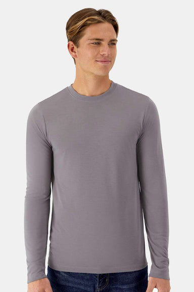 Hanes 484L Mens Cool Dri Cotton Touch Long Sleeve Crewneck T-Shirt Graphite Grey Model Front