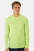 Hanes 484L Mens Cool Dri Cotton Touch Long Sleeve Crewneck T-Shirt Safety Green Model Front