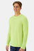 Hanes 484L Mens Cool Dri Cotton Touch Long Sleeve Crewneck T-Shirt Safety Green Model Side