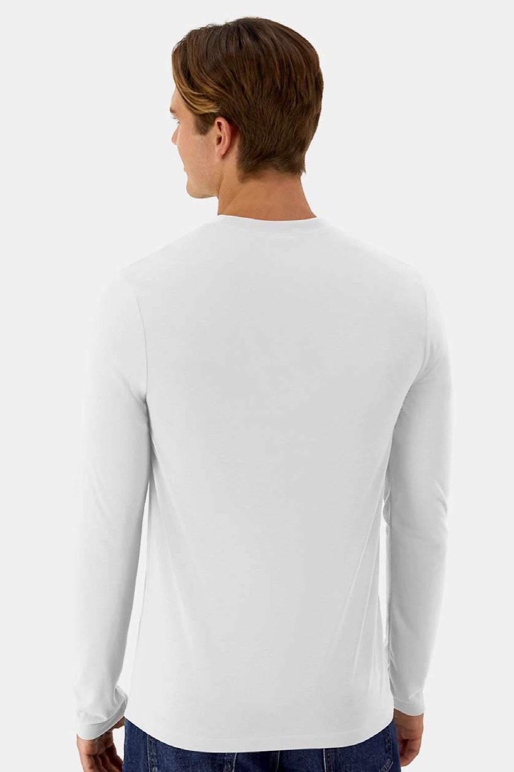 Hanes 484L Mens Cool Dri Cotton Touch Long Sleeve Crewneck T-Shirt White Model Back