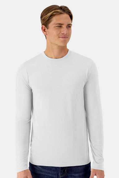 Hanes 484L Mens Cool Dri Cotton Touch Long Sleeve Crewneck T-Shirt White Model Front