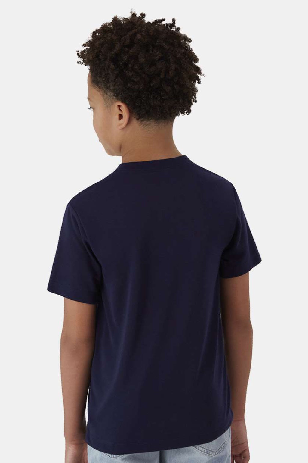 Hanes 484Y Youth Cool Dri Cotton Touch Short Sleeve Crewneck T-Shirt Athletic Navy Blue Model Back