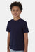 Hanes 484Y Youth Cool Dri Cotton Touch Short Sleeve Crewneck T-Shirt Athletic Navy Blue Model Front