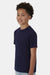 Hanes 484Y Youth Cool Dri Cotton Touch Short Sleeve Crewneck T-Shirt Athletic Navy Blue Model Side