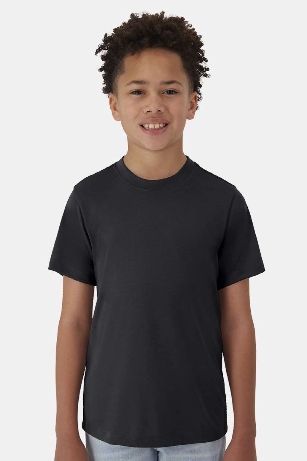 Hanes 484Y Youth Cool Dri Cotton Touch Short Sleeve Crewneck T-Shirt Black Model Front