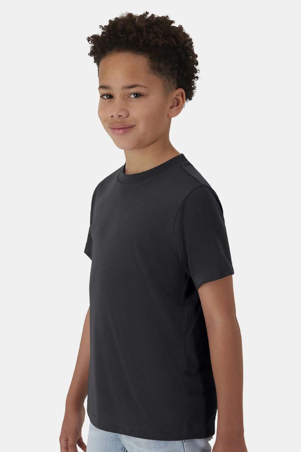 Hanes 484Y Youth Cool Dri Cotton Touch Short Sleeve Crewneck T-Shirt Black Model Side