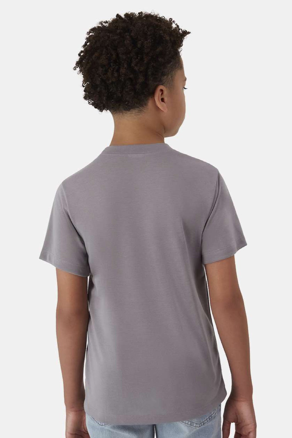 Hanes 484Y Youth Cool Dri Cotton Touch Short Sleeve Crewneck T-Shirt Graphite Grey Model Back