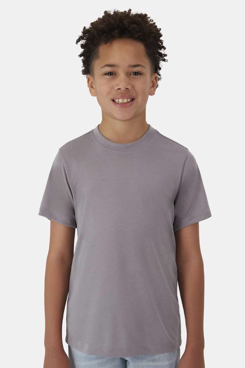 Hanes 484Y Youth Cool Dri Cotton Touch Short Sleeve Crewneck T-Shirt Graphite Grey Model Front