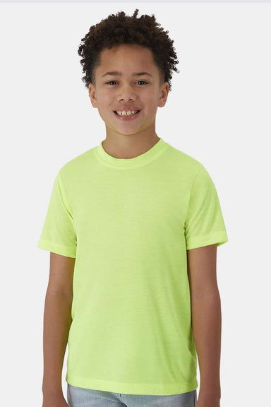 Hanes 484Y Youth Cool Dri Cotton Touch Short Sleeve Crewneck T-Shirt Safety Green Model Front