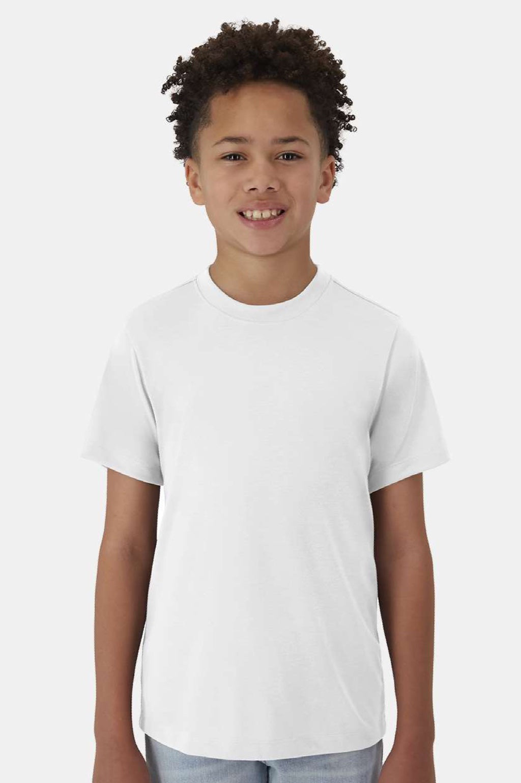 Hanes 484Y Youth Cool Dri Cotton Touch Short Sleeve Crewneck T-Shirt White Model Front