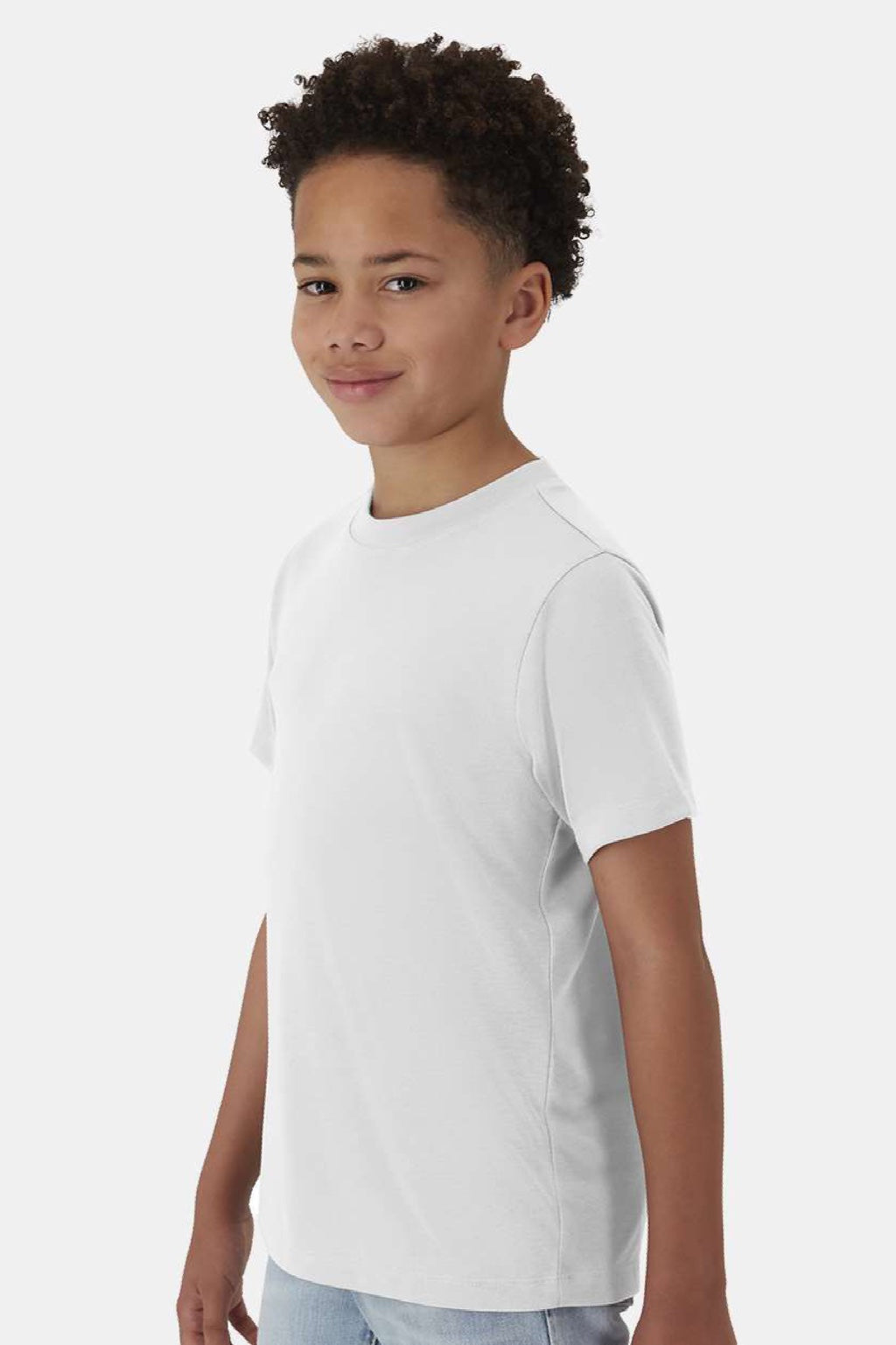 Hanes 484Y Youth Cool Dri Cotton Touch Short Sleeve Crewneck T-Shirt White Model Side
