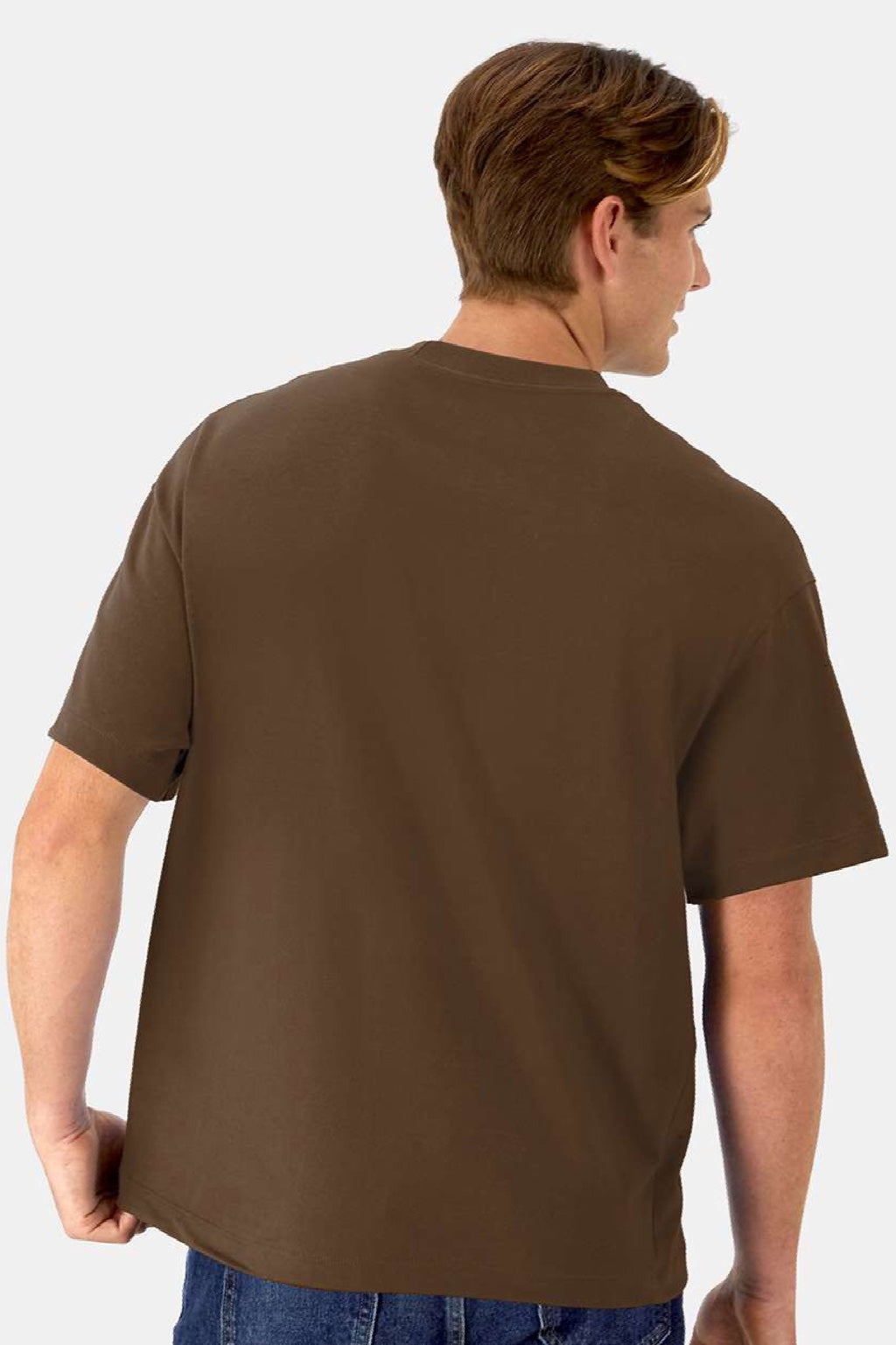 Hanes 5180R Mens Beefy-T Retro Street Short Sleeve Crewneck T-Shirt Army Brown Model Back