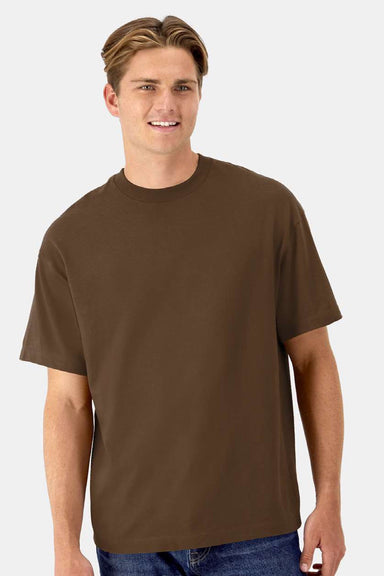 Hanes 5180R Mens Beefy-T Retro Street Short Sleeve Crewneck T-Shirt Army Brown Model Front