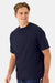 Hanes 5180R Mens Beefy-T Retro Street Short Sleeve Crewneck T-Shirt Athletic Navy Blue Model Side