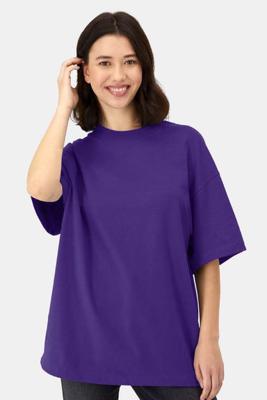 Hanes 5180R Mens Beefy-T Retro Street Short Sleeve Crewneck T-Shirt Athletic Purple Model Front