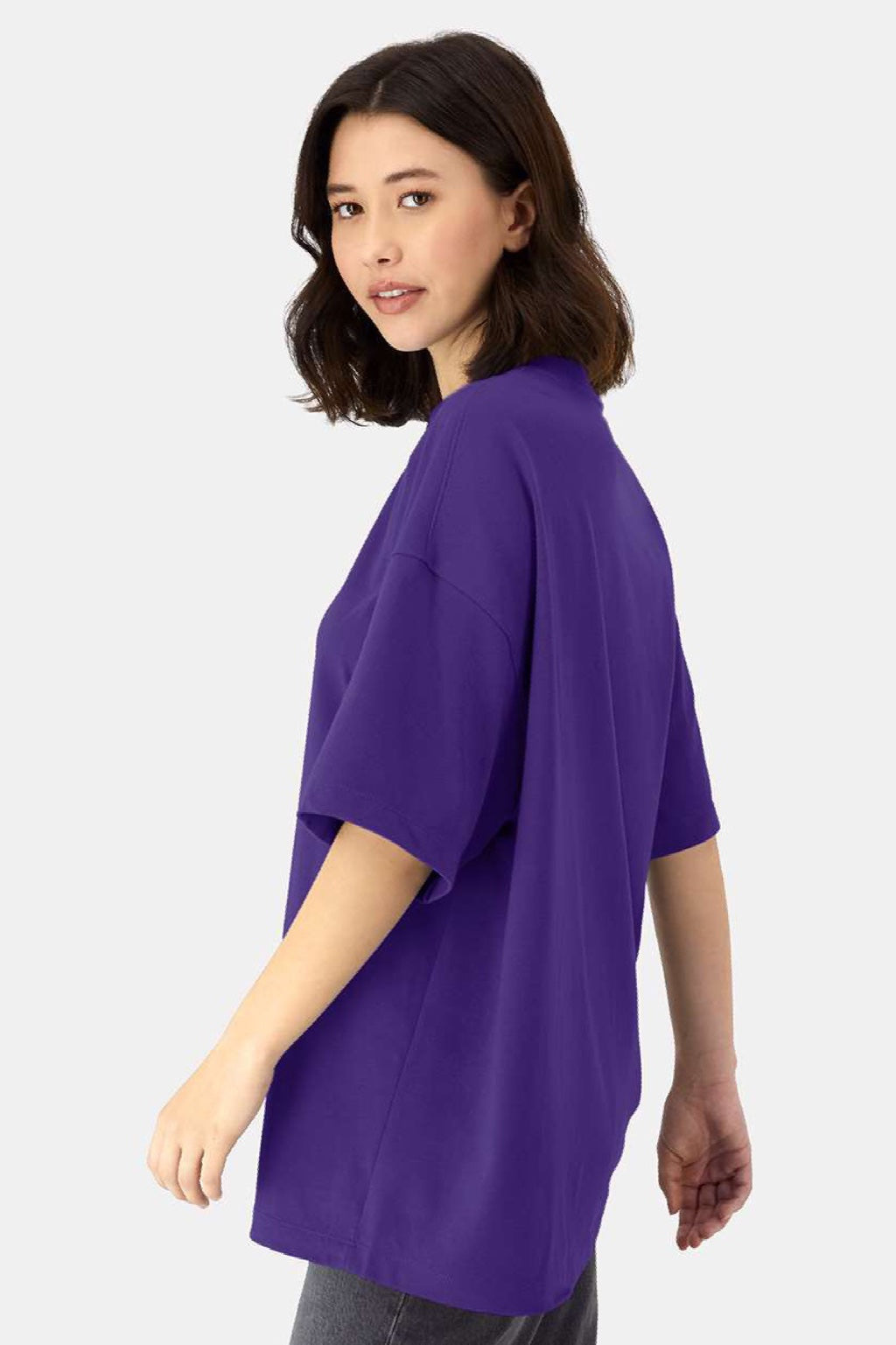 Hanes 5180R Mens Beefy-T Retro Street Short Sleeve Crewneck T-Shirt Athletic Purple Model Side