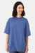 Hanes 5180R Mens Beefy-T Retro Street Short Sleeve Crewneck T-Shirt Denim Blue Model Front