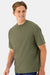 Hanes 5180R Mens Beefy-T Retro Street Short Sleeve Crewneck T-Shirt Fatigue Green Model Side