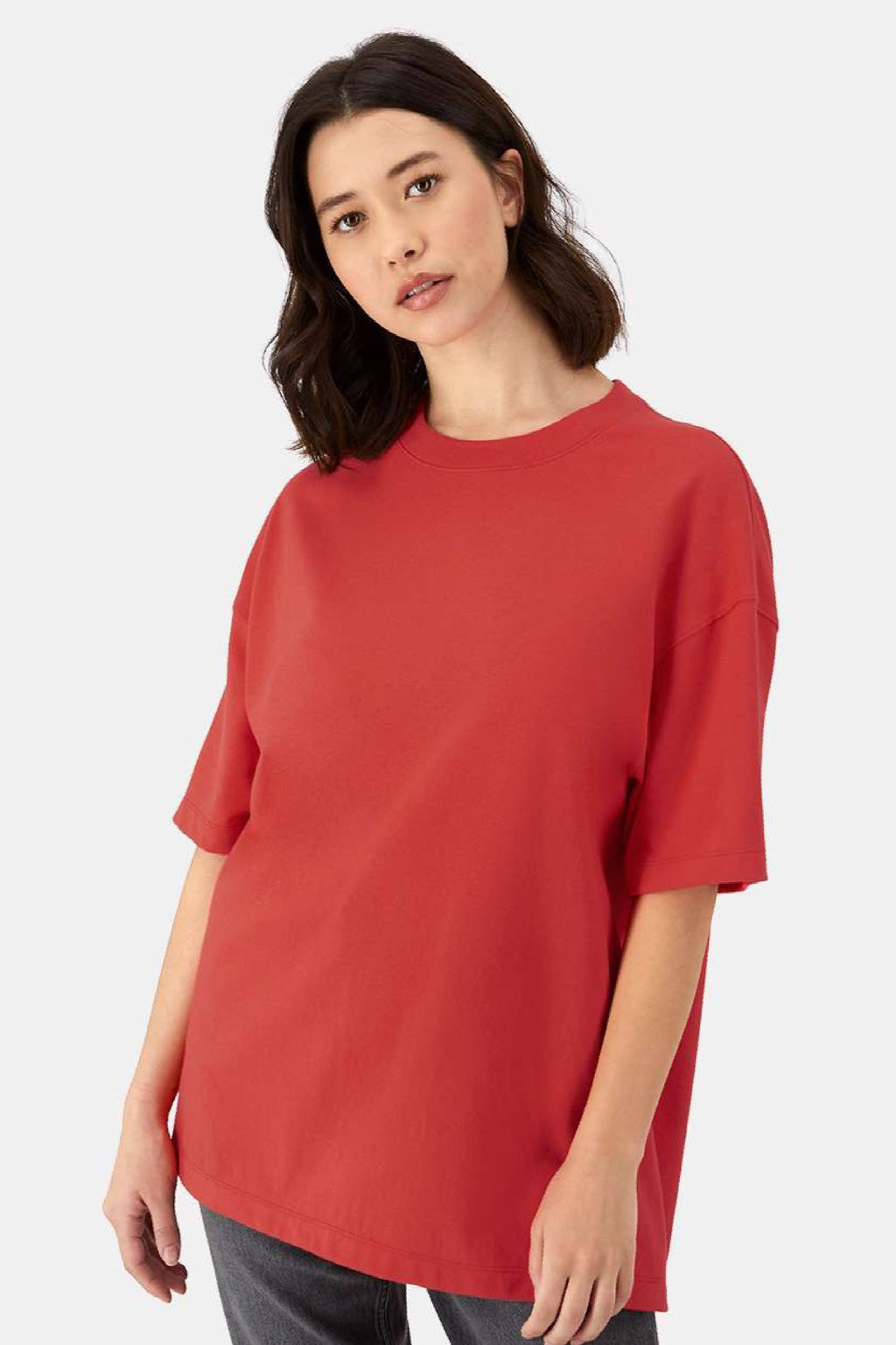 Hanes 5180R Mens Beefy-T Retro Street Short Sleeve Crewneck T-Shirt Poppy Red Model Front