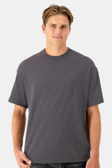Hanes 5180R Mens Beefy-T Retro Street Short Sleeve Crewneck T-Shirt Smoke Grey Model Front
