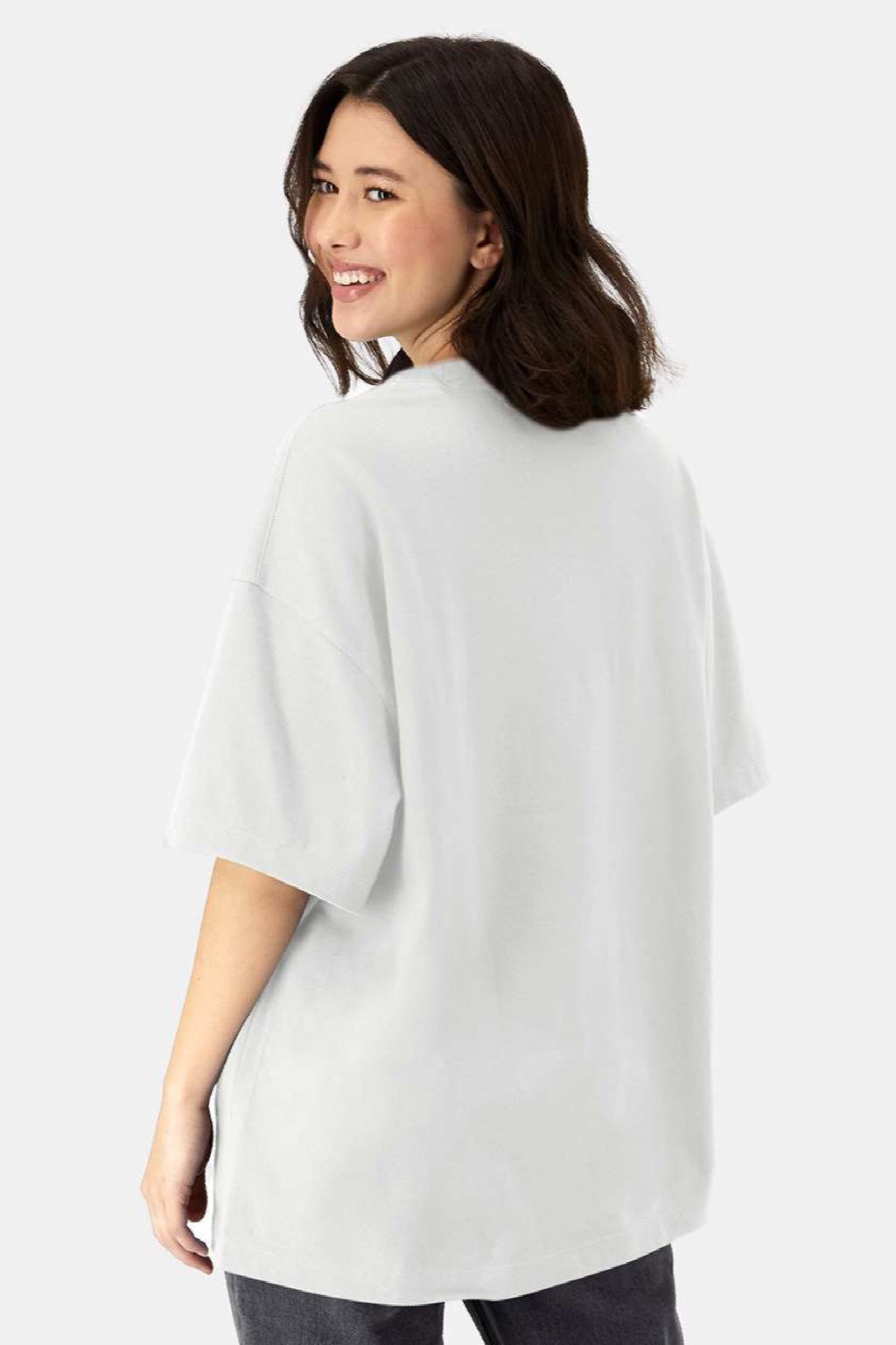 Hanes 5180R Mens Beefy-T Retro Street Short Sleeve Crewneck T-Shirt White Model Back