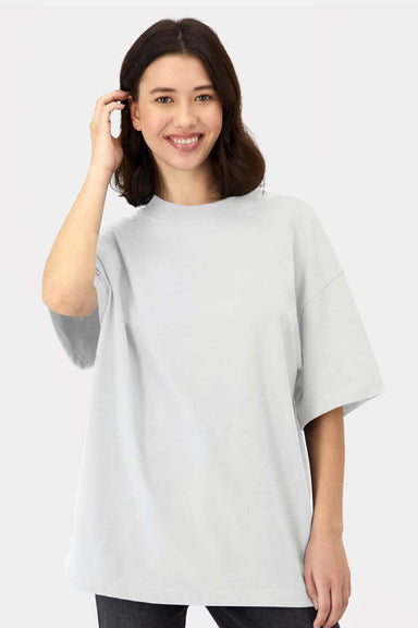 Hanes 5180R Mens Beefy-T Retro Street Short Sleeve Crewneck T-Shirt White Model Front