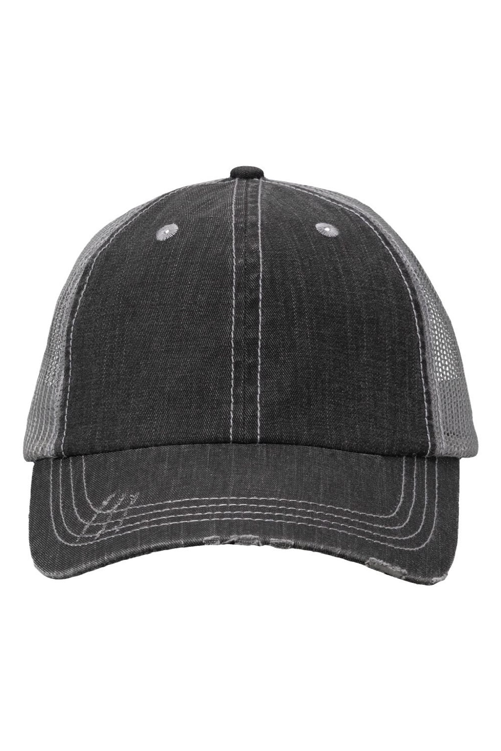 Valucap Hats VC990 Mens Contrast Stitch Adjustable Hat Black/Grey Flat Front