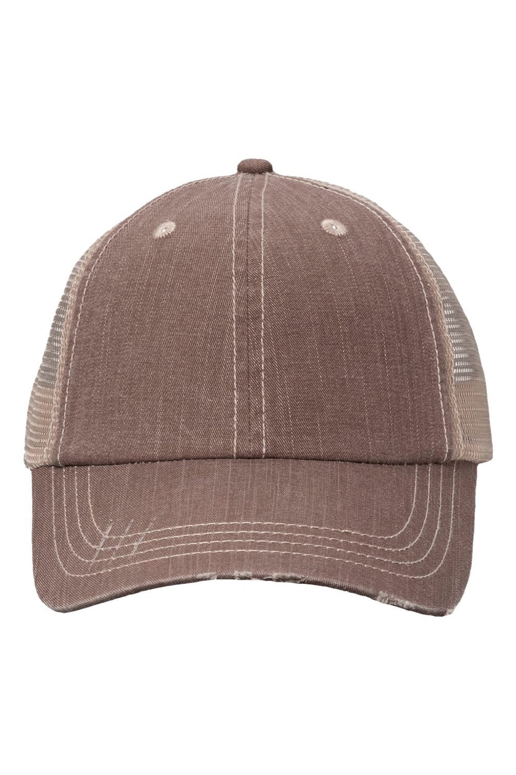 Valucap Hats VC990 Mens Contrast Stitch Adjustable Hat Brown/Khaki Flat Front