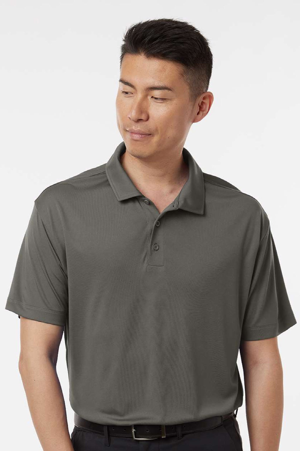 AllPro 41800 Mens Pro Lock Performance Short Sleeve Polo Shirt Charcoal Grey Model Front