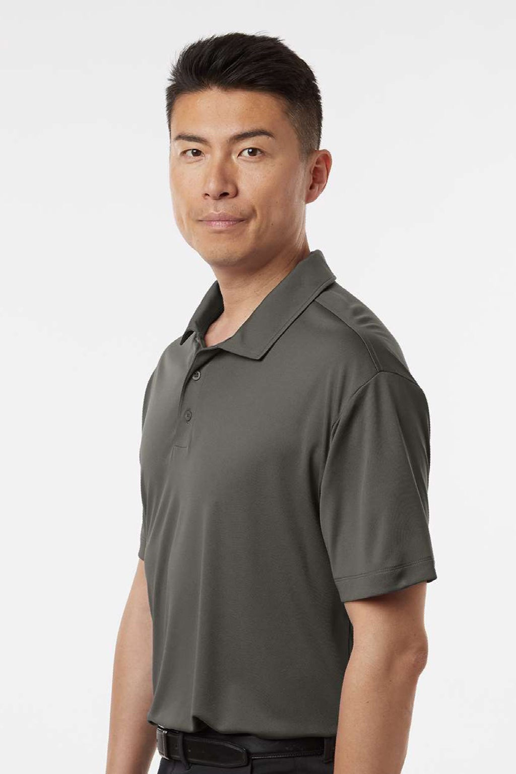 AllPro 41800 Mens Pro Lock Performance Short Sleeve Polo Shirt Charcoal Grey Model Side