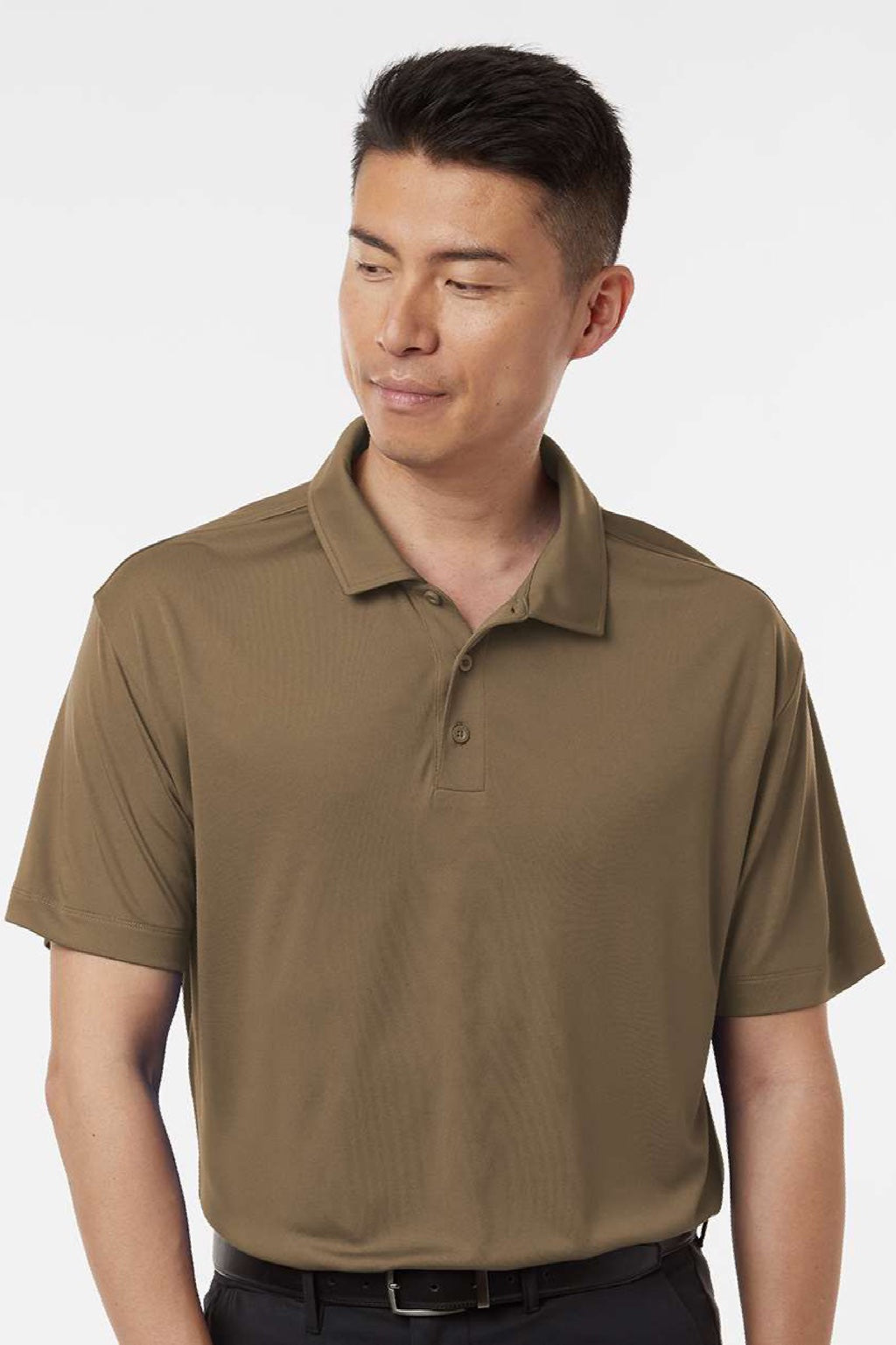 AllPro 41800 Mens Pro Lock Performance Short Sleeve Polo Shirt Cigar Brown Model Front