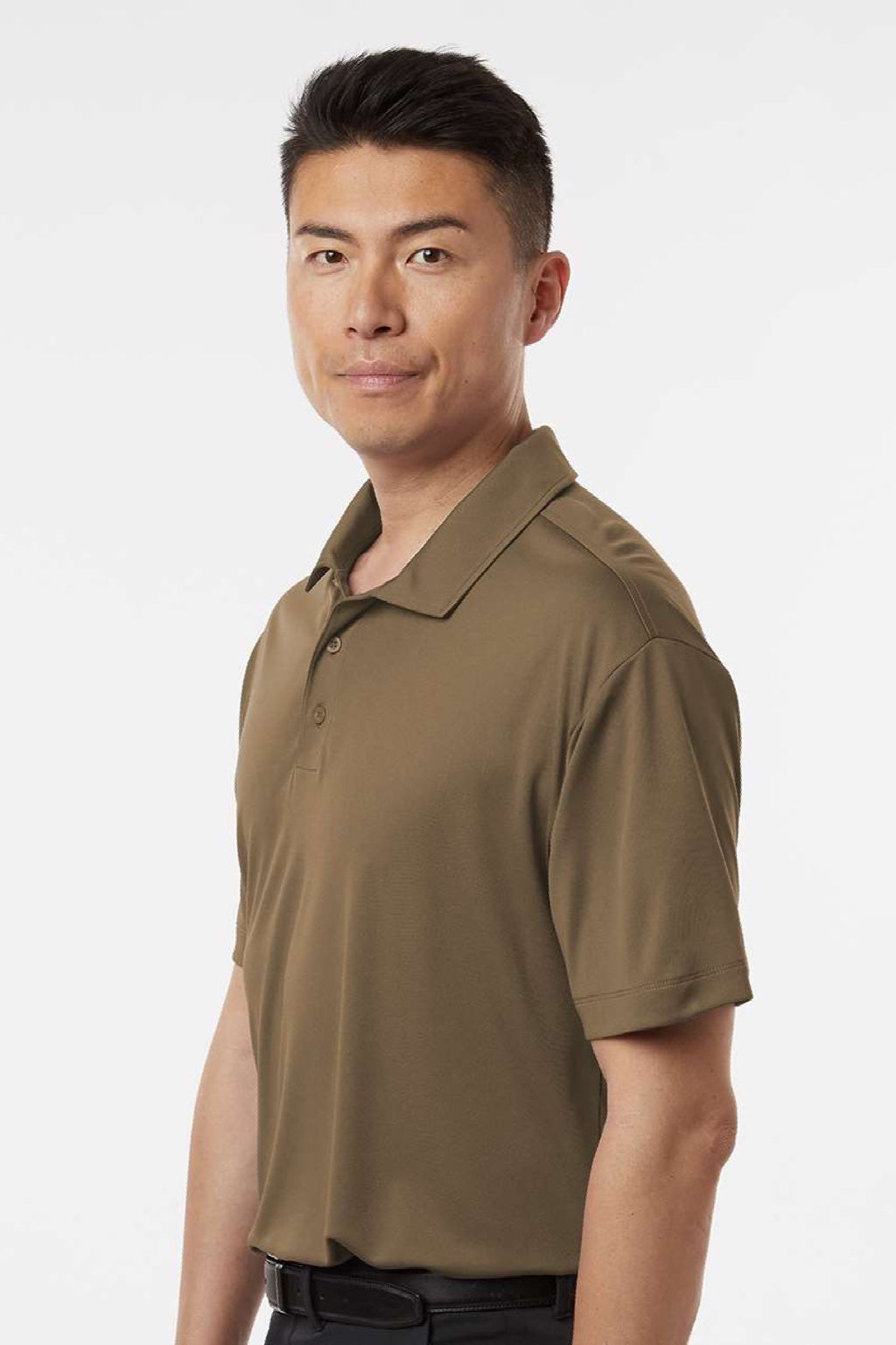 AllPro 41800 Mens Pro Lock Performance Short Sleeve Polo Shirt Cigar Brown Model Side