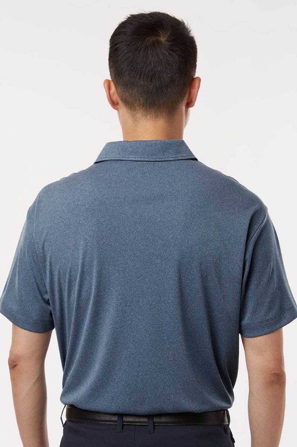 AllPro 41800 Mens Pro Lock Performance Short Sleeve Polo Shirt Heather Navy Blue Model Back