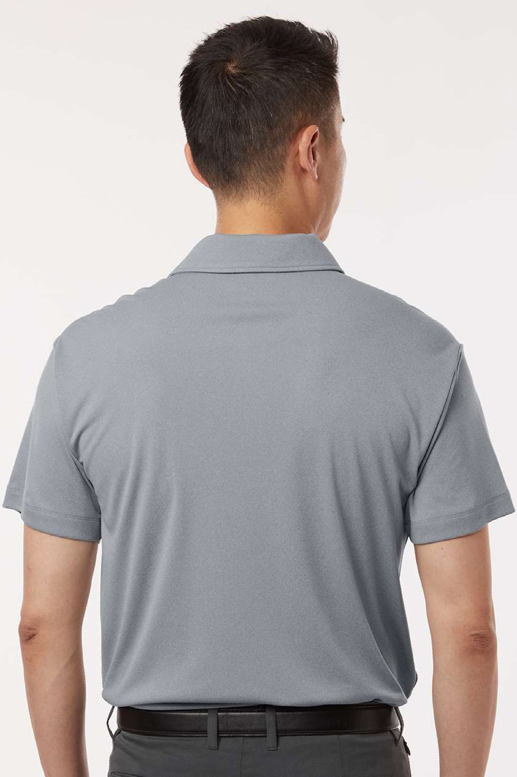 AllPro 41800 Mens Pro Lock Performance Short Sleeve Polo Shirt Heather Steel Grey Model Back