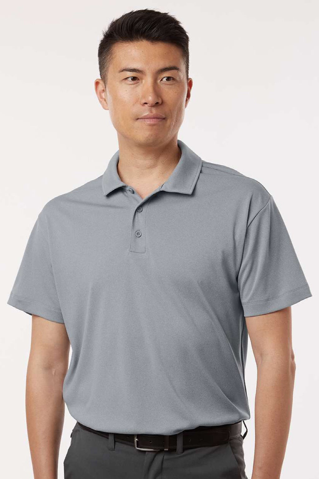 AllPro 41800 Mens Pro Lock Performance Short Sleeve Polo Shirt Heather Steel Grey Model Front