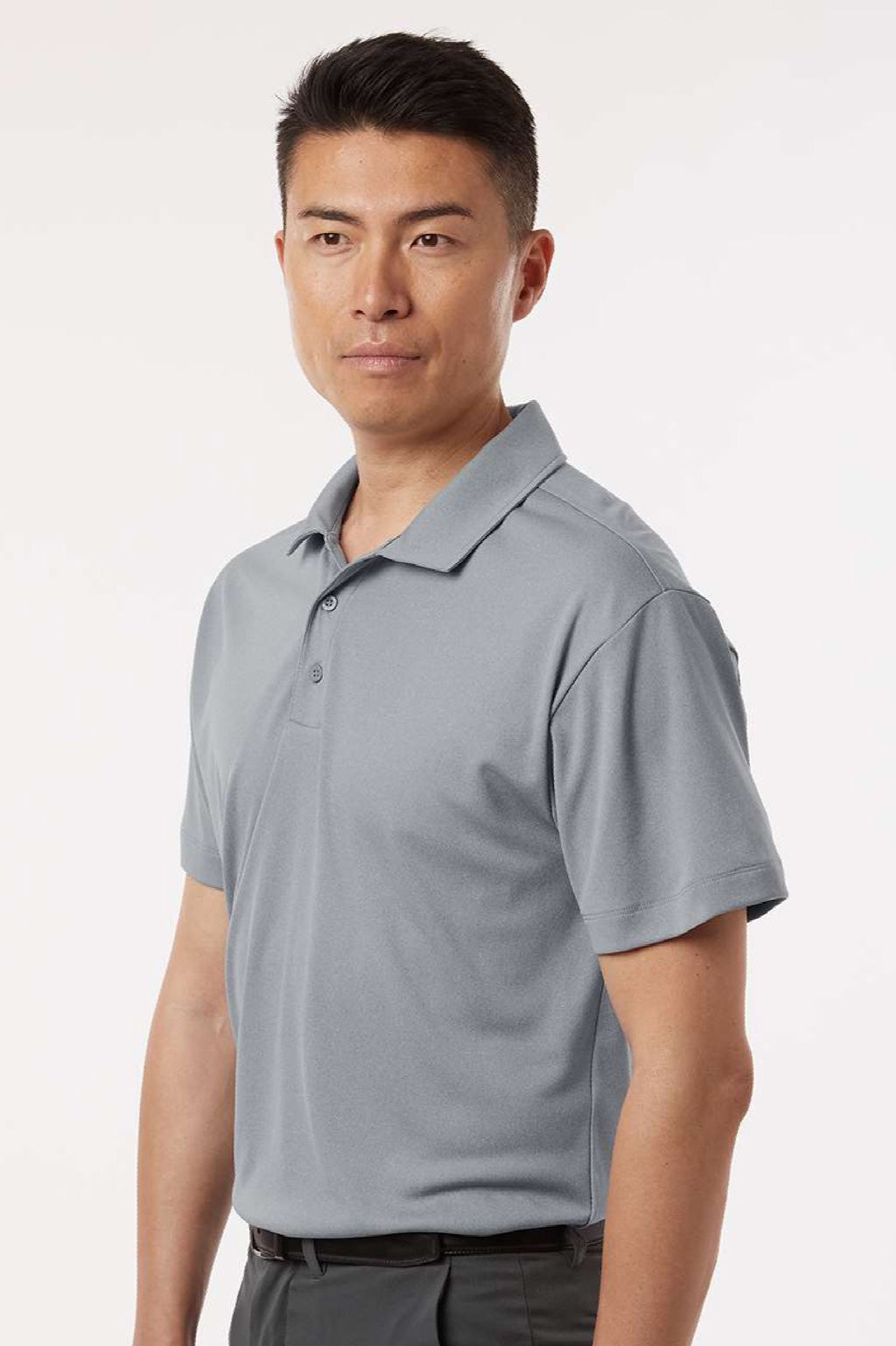 AllPro 41800 Mens Pro Lock Performance Short Sleeve Polo Shirt Heather Steel Grey Model Side
