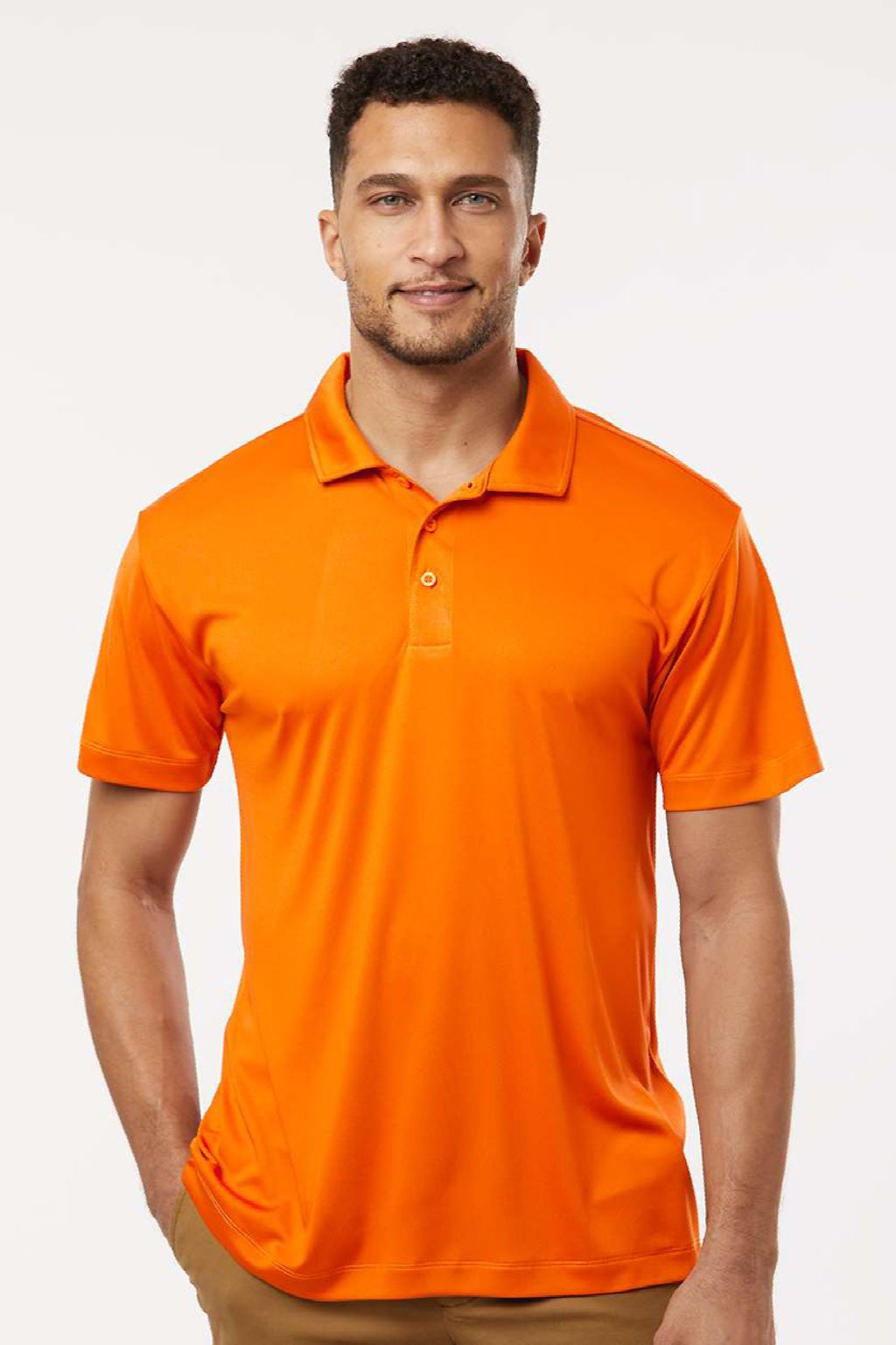 AllPro 41800 Mens Pro Lock Performance Short Sleeve Polo Shirt Neon Orange Model Front