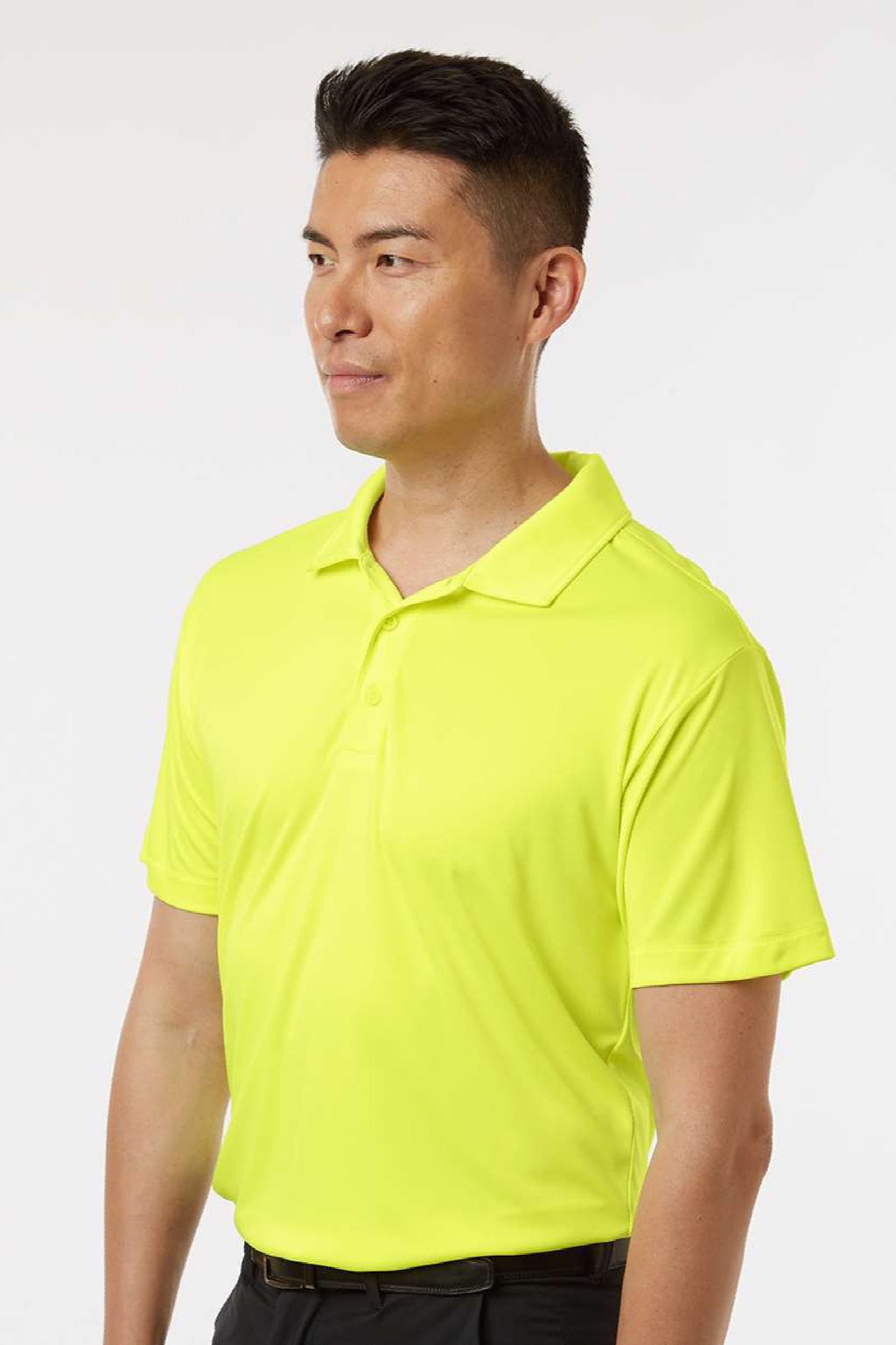 AllPro 41800 Mens Pro Lock Performance Short Sleeve Polo Shirt Neon Yellow Model Side