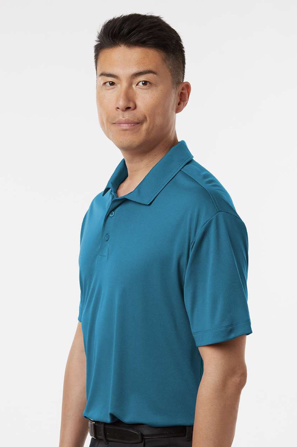 AllPro 41800 Mens Pro Lock Performance Short Sleeve Polo Shirt Pacific Blue Model Side
