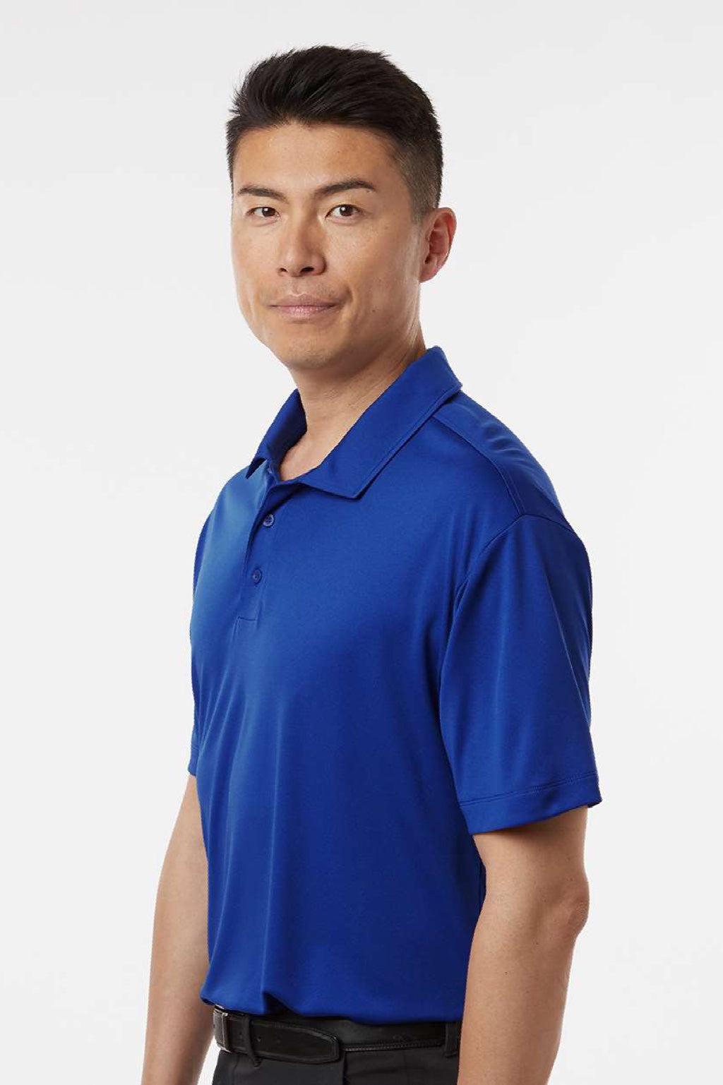 AllPro 41800 Mens Pro Lock Performance Short Sleeve Polo Shirt Royal Blue Model Side