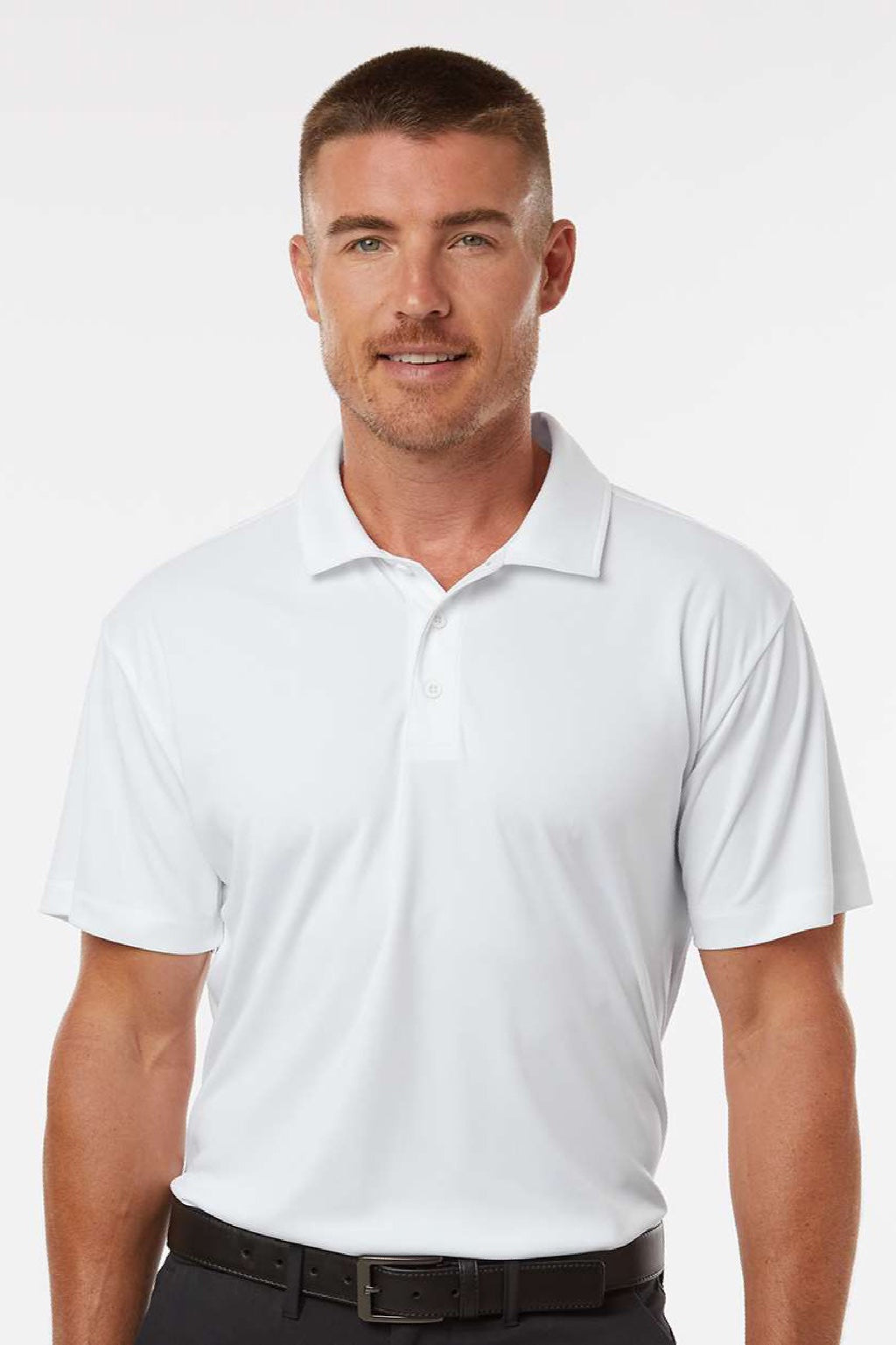 AllPro 41800 Mens Pro Lock Performance Short Sleeve Polo Shirt White Model Front