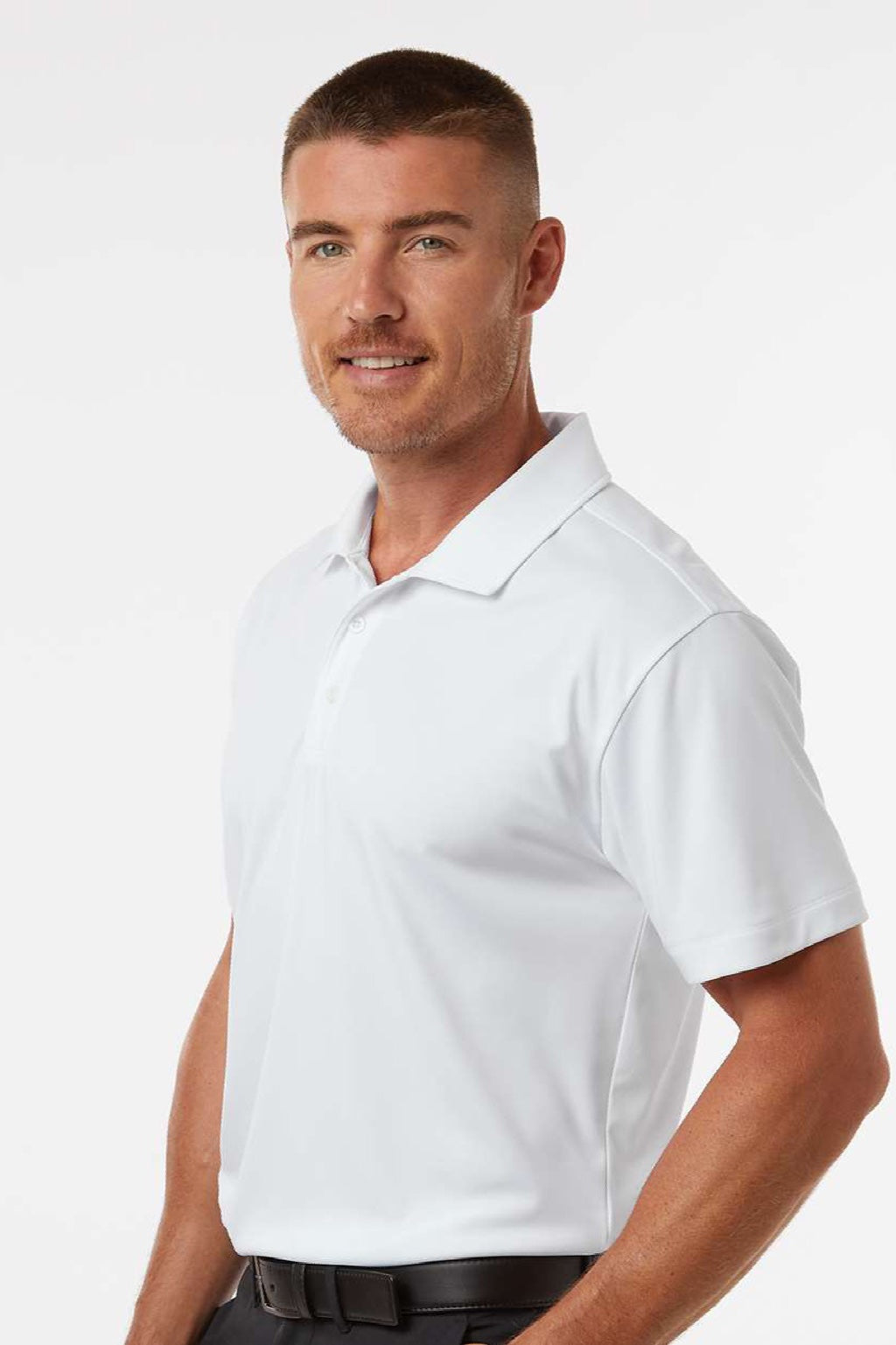 AllPro 41800 Mens Pro Lock Performance Short Sleeve Polo Shirt White Model Side