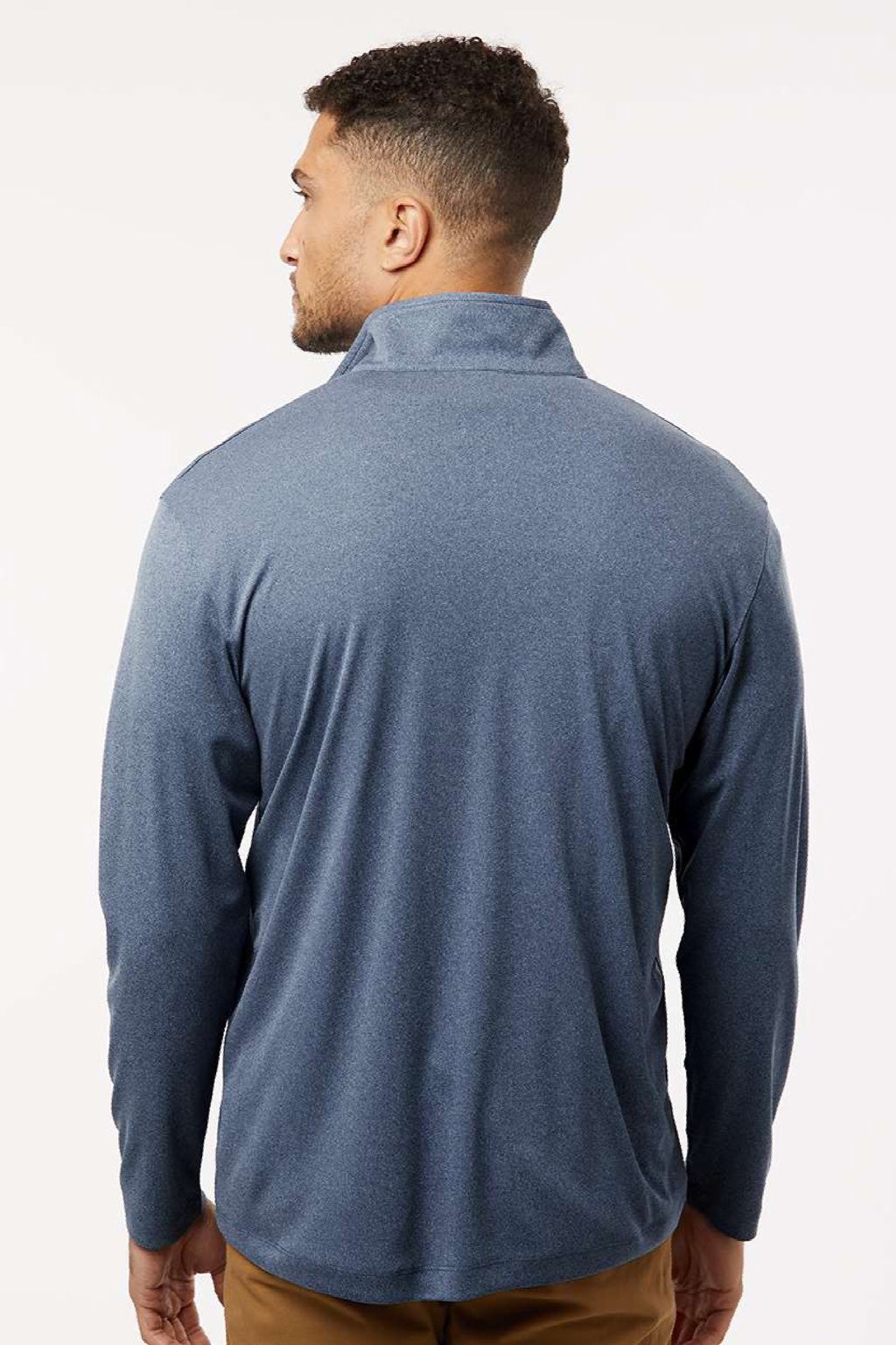 AllPro 41870 Mens Pro Lock Performance 1/4 Zip Sweatshirt Heather Navy Blue Model Back