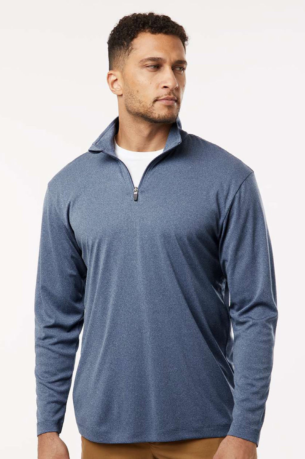 AllPro 41870 Mens Pro Lock Performance 1/4 Zip Sweatshirt Heather Navy Blue Model Front