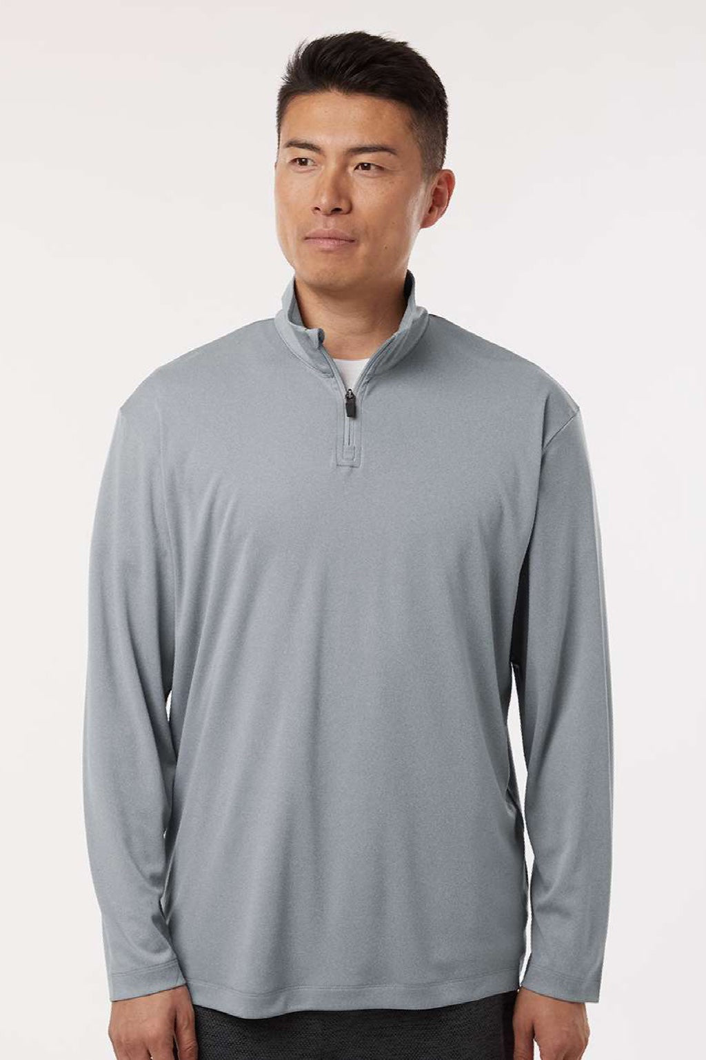 AllPro 41870 Mens Pro Lock Performance 1/4 Zip Sweatshirt Heather Steel Grey Model Front