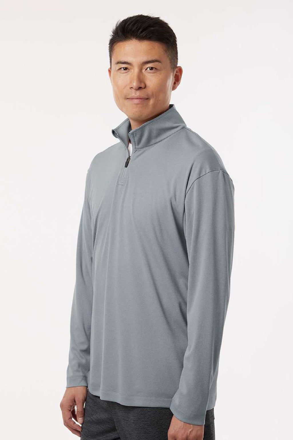 AllPro 41870 Mens Pro Lock Performance 1/4 Zip Sweatshirt Heather Steel Grey Model Side