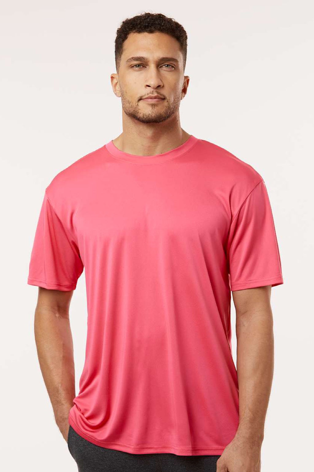 AllPro 48000 Mens Pro Lock Performance Short Sleeve Crewneck T-Shirt Bright Pink Model Front